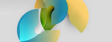 Soyut şekiller örtüşür, canlı renk karışımları yaratır. Yumuşak eğimler akıcılık, hareket ve modern tasarım estetiğini ortaya koyuyor..