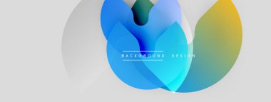 Soyut renkli şekiller çakışıyor. Gradyan renkler harmanlanarak, dinamik görsel efekt yaratır. Metin elementli minimalist tasarım.