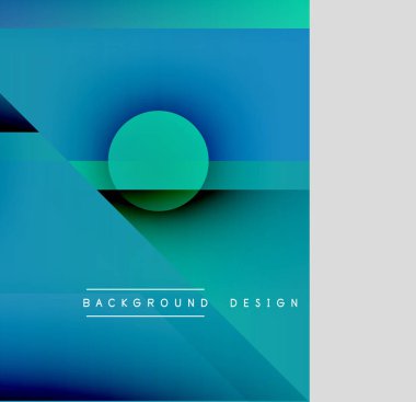Soyut geometrik bileşim. Mavi, deniz mavisi renkleri katmanlı şekiller yaratır. Çemberin, çizgilerin, metnin altındaki minimalist tasarım.