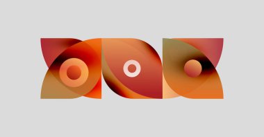 Soyut şekiller, sıcak renkler kompozisyona hakim. Üst üste binen formlar dinamik görsel ilgi yaratır. Minimalist tasarım, modern estetik.