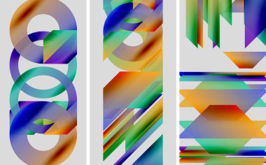 Soyut renkli şekiller dinamik bileşimler oluşturur. Renkler karışıyor, görsel ilgi yaratıyor. Modern tasarım, canlı palet.
