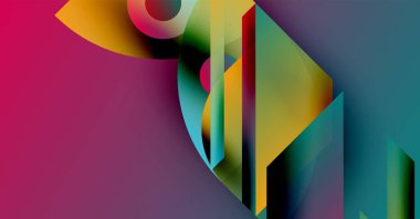 Soyut geometrik şekiller canlı renkleri harmanlarlar. Dinamik kompozisyon modern görsel deneyim yaratır. Yumuşak eğimler, keskin açılar büyüleyici tasarım sunar.