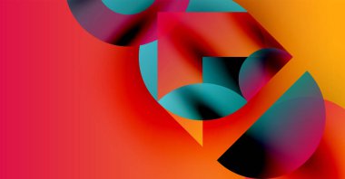 Soyut kompozisyon. Canlı renkler karışır, sıvı şekiller yaratır. Kırmızı, turuncu, deniz mavisi baskın tasarım. Modern estetik.