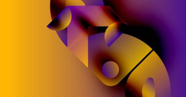Soyut kompozisyon. Sıvı şekiller harmanlanır, canlı gradyanlar yaratır. Sıcak sarılar, serin mor renkler, dinamik görsel deneyimler.