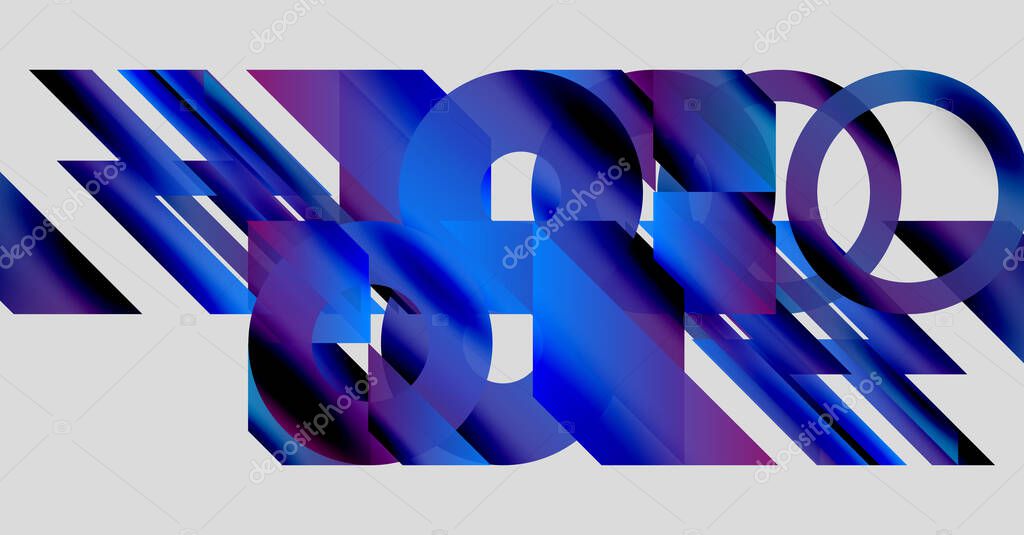 Abstract graphic design features layered blue shapes forming letterforms. Modern aesthetic, dynamic composition, clean lines, minimalist style.