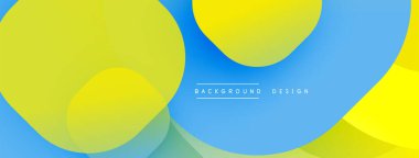 Soyut arkaplan, üst üste binen daireler, canlı sarı, mavi renkler. Modern tasarım elementleri dinamik görsel efekt yaratır.