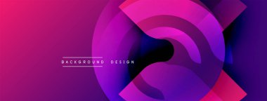 Soyut eğim arkaplanı. Dairesel şekiller, dinamik görsel efektler yaratır. Pembe, mor renkler kompozisyona hakim. Modern tasarım ögesi.