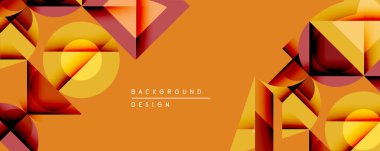 Soyut geometrik bileşim. Sıcak turuncu renkler dizaynın baskın renkleri, üçgenler, daireler. Modern estetik, arka planlar ve sunumlar için uygun. Minimalist tarz, canlı renkler.