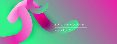 Soyut sıvı şekiller, canlı renklerin karışımı. Pembe, yeşil, mor renkler modern arkaplan tasarımı yaratır. Düz eğriler, dinamik bileşim.