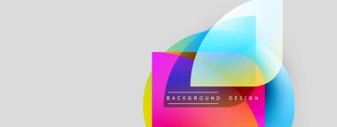 Soyut renkli şekiller çakışıyor. Parlak gradyanlar dinamik görsel efekt yaratır. Metin arka plan tasarımı okur. Minimalist stil.