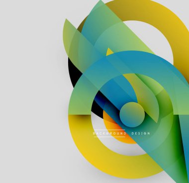 Soyut geometrik şekiller örtüşüyor, canlı renk eğimleri yaratıyor. Tasarım dairesel elementler, pürüzsüz geçişler, modern estetik.