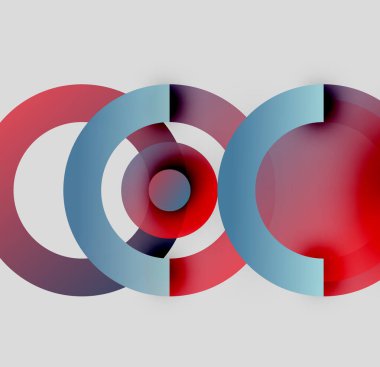 Soyut tasarım özellikleri üst üste biniyor. Kırmızı, mavi, mor renkler katmanlı görsel efekt yaratır. Minimalist kompozisyon, modern estetik.