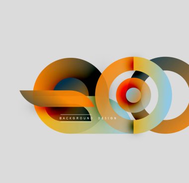 Soyut geometrik şekiller örtüşüyor, canlı renk eğimleri yaratıyor. Modern tasarım elementleri dinamik bileşimi, pürüzsüz geçişleri önerir.