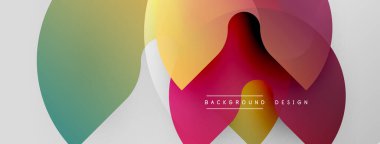 Soyut renkli örtüşen şekiller dinamik görsel efekt yaratır. Modern tasarım elementleri akıcılık, enerji ve yenilik önerir.