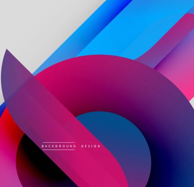 Soyut kompozisyon. Üst üste binen daireler, çizgiler canlı bir değişim etkisi yaratıyor. Modern tasarım, dinamik şekiller, cesur renkler.