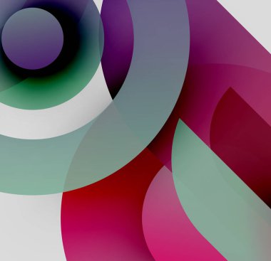 Üst üste binen renkli daireler, gradyanlar, pürüzsüz geçişler içeren soyut bir kompozisyon. Modern tasarım, canlı renkler, dinamik şekiller..