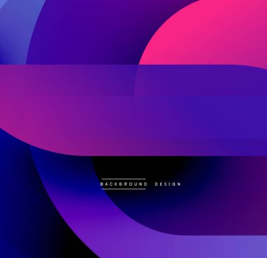 Soyut gradyanlar örtüşüyor, canlı mor renkler yaratıyor. Modern tasarım düz geçişler, basit şekiller, mevcut metin etiketleri içerir.