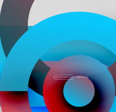 Soyut geometrik şekiller çakışıyor. Mavi, kırmızı, siyah, gri renkler modern tasarım yaratır. Minimalist estetik, temiz çizgiler mevcut.