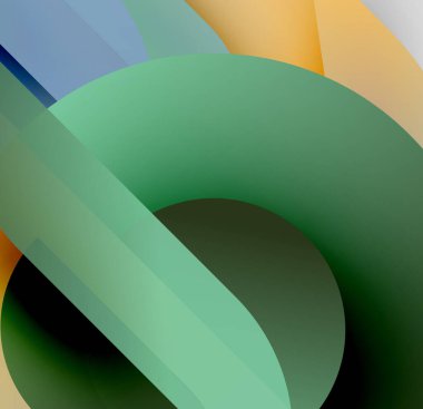 Kıvrımlı şekiller ve gradyanlardan oluşan soyut bir kompozisyon. Renkler arasında yeşil, turuncu, mavi, siyah yer alıyor. Minimalist tasarım, pürüzsüz geçişler.