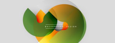 Soyut şekiller örtüşür, canlı renk karışımları yaratır. Modern tasarım yarı saydam elementler, gradyanlar, metin okuma arkaplan tasarımı içerir.