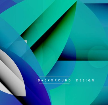 Soyut geometrik şekiller örtüşüyor, canlı deniz mavisi renkleri yaratıyor. Modern tasarım pürüzsüz geçişler, dinamik bileşimler içerir.