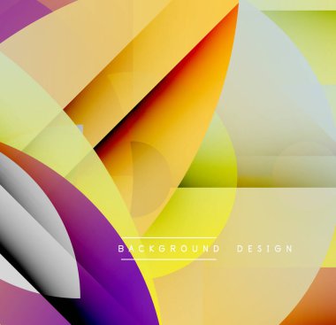 Soyut geometrik şekiller çakışıyor. Sarılar, morlar, siyahlar dinamik bileşim oluşturur. Arka planlar için modern tasarım ögesi.