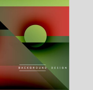 Soyut geometrik bileşim. Üst üste binen şekiller dinamik görsel efekt yaratır. Kırmızı, yeşil, gri renkler tasarımda baskın. Minimalist stil.