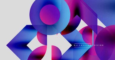 Soyut geometrik şekiller, canlı renklerin karışımı. Modern tasarım, dinamik kompozisyon, gradyanlar derinlik yaratır. Dijital projeler için uygun arkaplan.