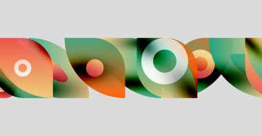 Soyut şekiller örtüşüyor, renkli desenler oluşturuyor. Renkler karışıyor, sıvı tasarımlar oluşturuyor. Minimalist kompozisyon, modern estetik.