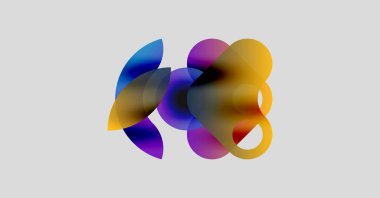 Soyut renkli şekiller örtüşüyor, canlı gradyanlar yaratıyor. Yumuşak renkler karışır, sıvı dizaynını oluşturur. Minimalist kompozisyon, modern estetik.