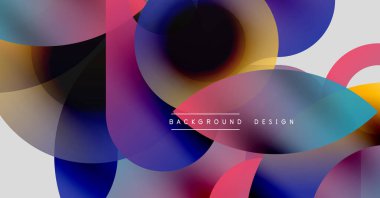Soyut renkli şekiller çakışıyor. Gradyan renkler harmanlanarak, dinamik görsel efekt yaratır. Modern tasarım elemanları.