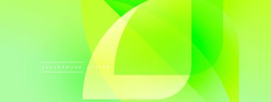 Soyut canlı yeşil arka plan. Üst üste binen şekiller dinamik görsel efekt yaratır. Yumuşak eğimler modern estetik sunar.
