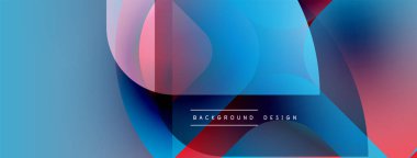 Soyut geometrik şekiller örtüşür, parlak mavi, pembe ve mor renkler yaratır. Modern tasarım dijital sanat ve arkaplan kullanımı öneriyor.