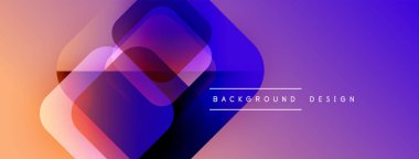 Soyut geometrik şekiller örtüşüyor, canlı renk eğimleri yaratıyor. Mor, turuncu renkler tasarımda baskın. Metin arkaplan tasarımı okur.