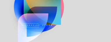 Soyut geometrik şekiller örtüşüyor, canlı renk eğimleri yaratıyor. Arkaplan kullanımı için metin elemanlarına sahip minimalist tasarım.