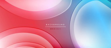 Soyut arkaplan özellikleri akan şekiller, gradyanlar. Kırmızı, mavi renkler tasarıma hakim, modern estetik yaratıyor. Metin arkaplan tasarımı okur.