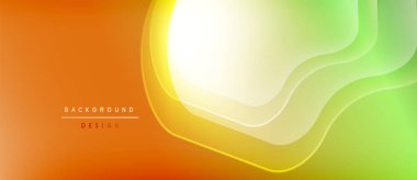 Soyut eğim arkaplanı. Pürüzsüz akış şekilleri turuncu, sarı ve yeşil renkleri harmanlıyor. Dijital projeler için modern tasarım ögesi.