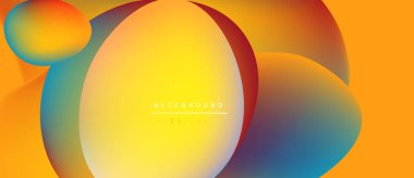 Soyut canlı şekiller üst üste binerek ılık sarı, turuncu ve mavi renkler oluşturur. Arkaplan ve sunumlar için modern tasarım.