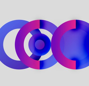 Soyut tasarım özellikleri üst üste biniyor. Mor ve mavinin gradyan tonları dinamik görsel efekt yaratır. Minimalist tarz, modern estetik.