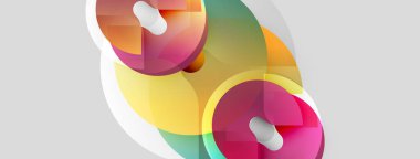 Soyut renkli şekiller örtüşür, dinamik bileşim yaratır. Yumuşak eğimler, yuvarlak biçimler akıcılık ve modern tasarım estetiğini akla getiriyor..