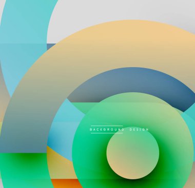 Soyut geometrik şekiller çakışıyor. Renkler arasında deniz mavisi, yeşil, turuncu, bej, gri. Gradyan etkileri olan modern tasarım. Basit kompozisyon.