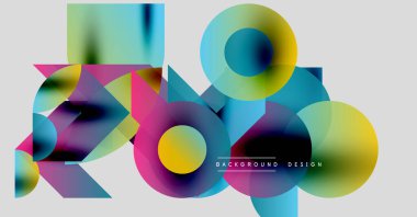 Soyut, enerjik şekiller çakışıyor. Renkli geometrik tasarım modern görsel doku yaratır. Arkaplan ögeleri dinamik bileşimi önerir.