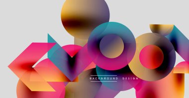Soyut renkli şekiller örtüşür, dinamik görsel kompozisyon yaratır. Modern tasarım elementleri akıcılık, enerji ve yenilik önerir.