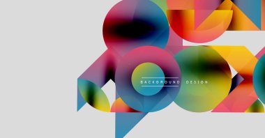 Soyut geometrik şekiller örtüşür, canlı renkli kompozisyon oluşturur. Eğilimli modern tasarım, arka planlar için uygun.