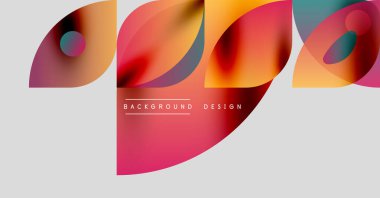 Soyut renkli şekiller örtüşür, dinamik görsel efekt yaratır. Modern tasarım elementleri yaratıcılığı, yeniliği önerir. Arkaplan özellikleri eğimleri.