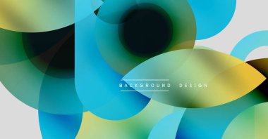 Soyut renkli çakışan daireler modern arkaplan oluşturur. Gradyan renkler harmanlanır, dinamik görsel kompozisyon oluşturur.