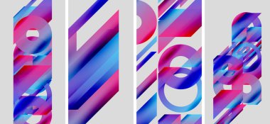 Soyut geometrik şekiller, canlı renkler, modern tasarım. Çarpıcı kompozisyon, katmanlı elementler, dijital sanat eserleri. Temiz estetik, cesur görseller, sanatsal ifade.