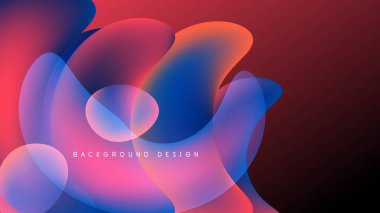 Soyut sıvı şekiller harmanlanarak canlı renk değişimleri yaratır. Pembe, mavi, turuncu renkler koyu arkaplana hakim. Modern tasarım ögesi.