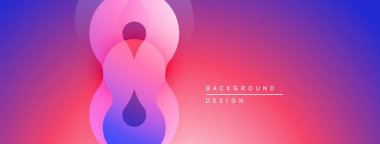 Soyut tasarım, üst üste binen daireler, canlı pembeler, maviler. Gradyan pürüzsüz geçişler yaratır, modern estetik. Minimalist kompozisyon.
