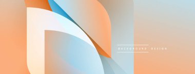 Soyut geometrik tasarım. Yumuşak gradyanlar turuncu, mavi ve açık renkleri harmanlarlar. Minimalist kompozisyon modern görsel etki yaratır.